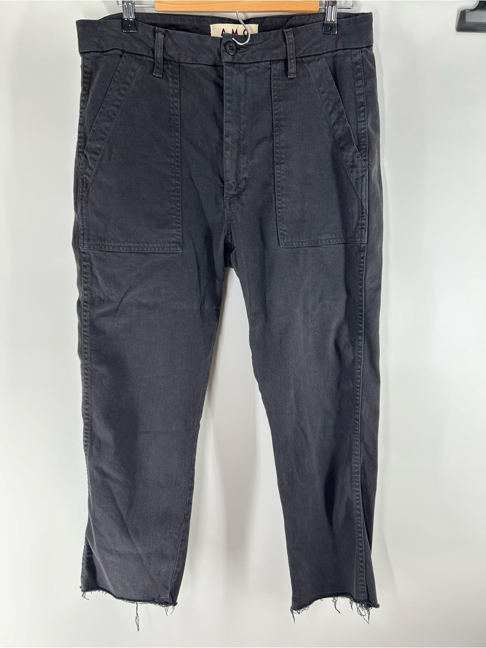 AMO Black Easy Army Trouser Cargo Utility Pants with Front Patch Pockets